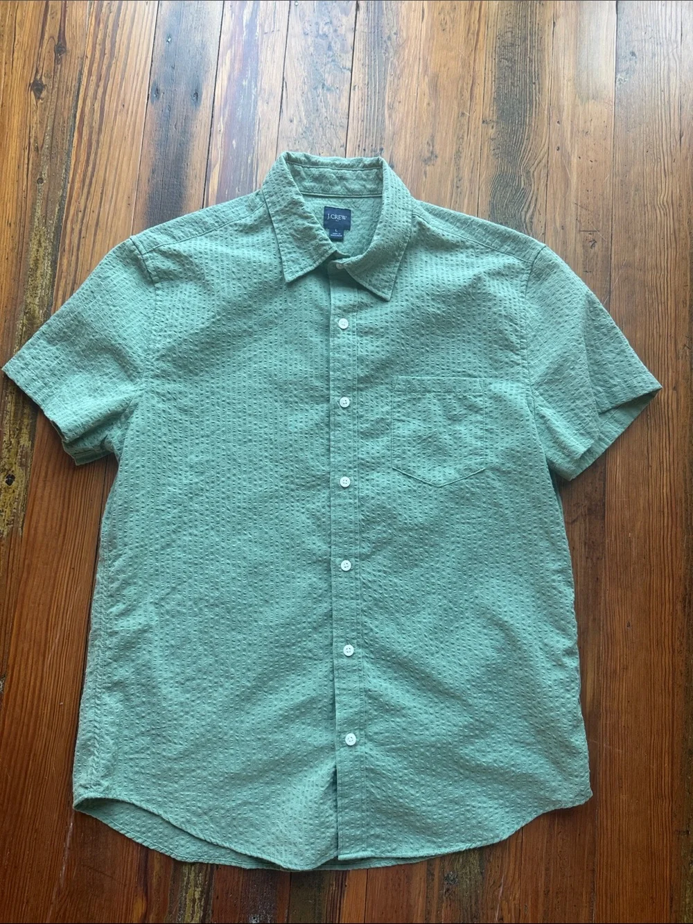 J. Crew Mint Green Short-Sleeve Textured Button-Down Shirt